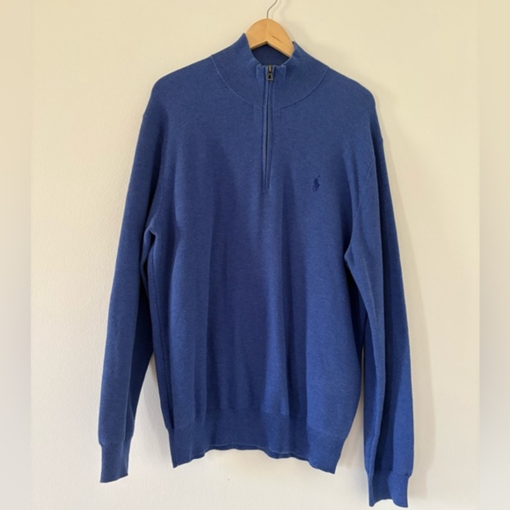 POLO Ralph Lauren quarter zip sweater | Size L | 100% Pima Cotton | Blue